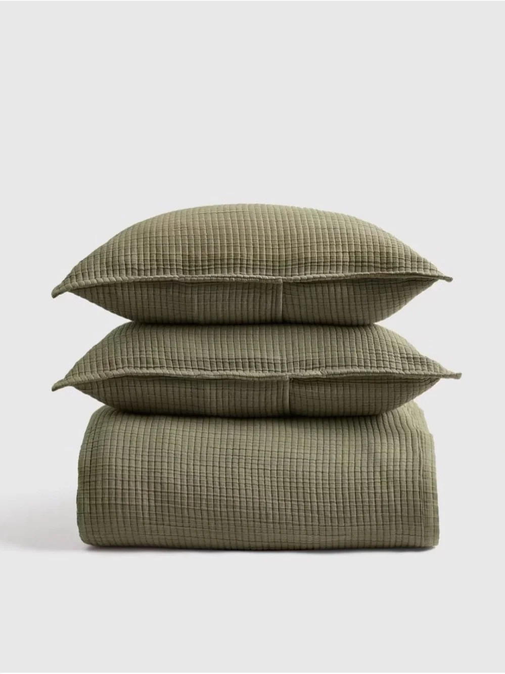 NEW Quince QUEEN Olive Organic Luxe Honeycomb Duvet Cover Set $119